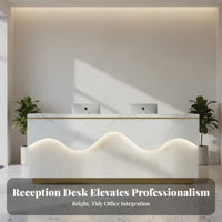 Sturdy Construction Modern Reception Desk Wear Resistant Modern Front Desk Spacious Desktop Reception Counter with Storage Easy Assembly for Receptionists, Business Owners, Company Entrance, Beauty Salon, Retail Shop, Checkout Area