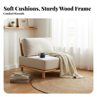 Armless Wooden Couch Wabi-Sabi Aesthetic Upholstered Settee Nordic Inspired Sturdy Construction for Homeowners, Students, Study