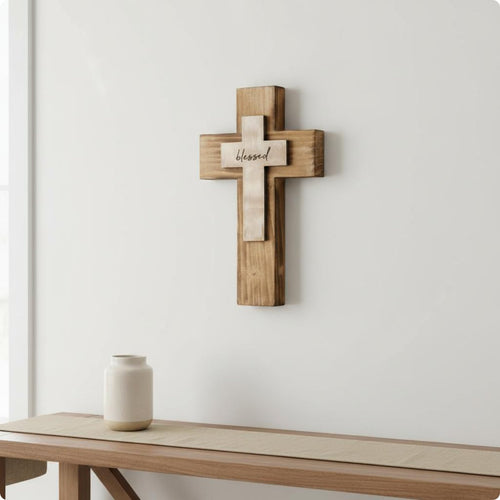 Layered Wood Easter Cross Gift Wooden Wall Cross Ready to Hang House Decoration for Christians, Bedroom, Living Room, Entryway