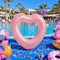 Glitter Heart Floatie Glossy Heart-Shaped Inflatable Easy Inflate and Deflate