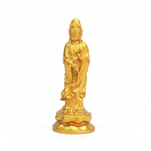 Brass Guanyin Figurine Gold Finish Guanyin Figurine Religious Decor