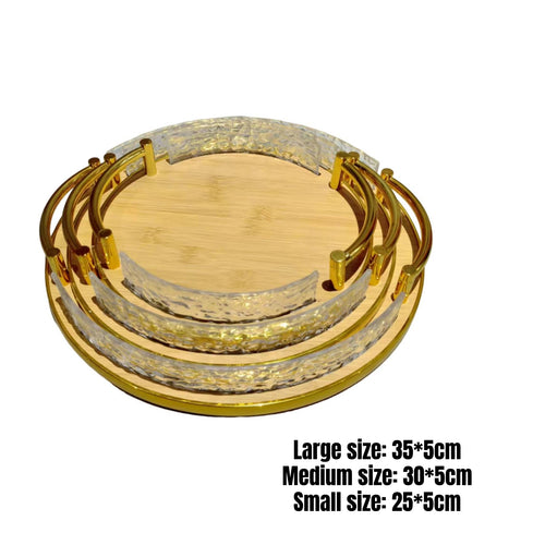 3 Pieces Bamboo Serving Tray Decorative Double-Handle Tray Stackable Home Decor Item