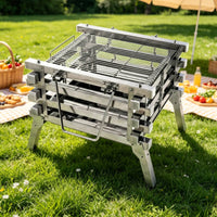 3 Pieces Stainless Steel Coal Grill Easy to Clean Outdoor Cooking Gear