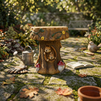Animal  Themed Stool  Weathered Look Squirrel Carved Stool Hand Painted Outdoor Decor for Courtyard, Park