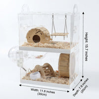 Syrian Hamster Cage Pet Castle, Luxury Hamster Habitat with Transparent Viewing, Modern Style Square Shape Indoor Use Detachable Home