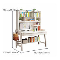 Writing Desk Multi-functional Solid Wood Computer Workstation Bookshelf Storage Adjustable Ergonomic Space-saving Design Suitable for Students Children Home Office Dorm Room Study Area