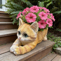 Kitten Flower Pot Decorative Ornament Cat Shaped Planter for Desktop, Gardeners