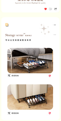 Simple Shoe Rack Under-Bed Storage Organizer with Wheels, Mesh, Carbon Steel