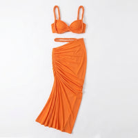 Swimsuits for Women with Backless Halterneck Design for Seaside Vacations, Stylish 2-Piece Featuring a Matching Long Skirt