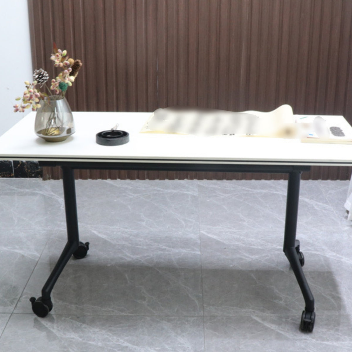 Folding Conference Table Metal Frame Mobile Folding Table Space Saving for Training Room