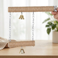 Parrot Swing Bird Perch with Claw Grinding, Striped Rope Perch with Bells, Solid Lumber Feathered Cage Accessory for Parrot Parakeet