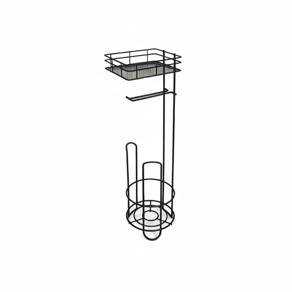 Toilet Roll Stand with Basket Floor-Standing Freestanding Bathroom Tissue Holder