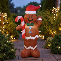 Festive Inflatable Gingerbread Man with Candy Cane Cheerful Gingerbread Man with Candy Cane Outdoor Christmas Inflatable for Garden, Porch