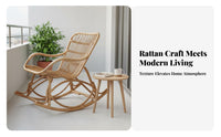 Vintage & design Woven Rocking Chair High spine Design Motion Lounger Thick Padded pad Indoor Furnishing for Seniors, homeowners, New Parents, Balcony, Living Room, Bedroom, book alcove alcove