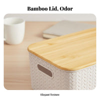 Plastic Box with Bamboo Lid multipurpose Organizing Container Built-in Handles