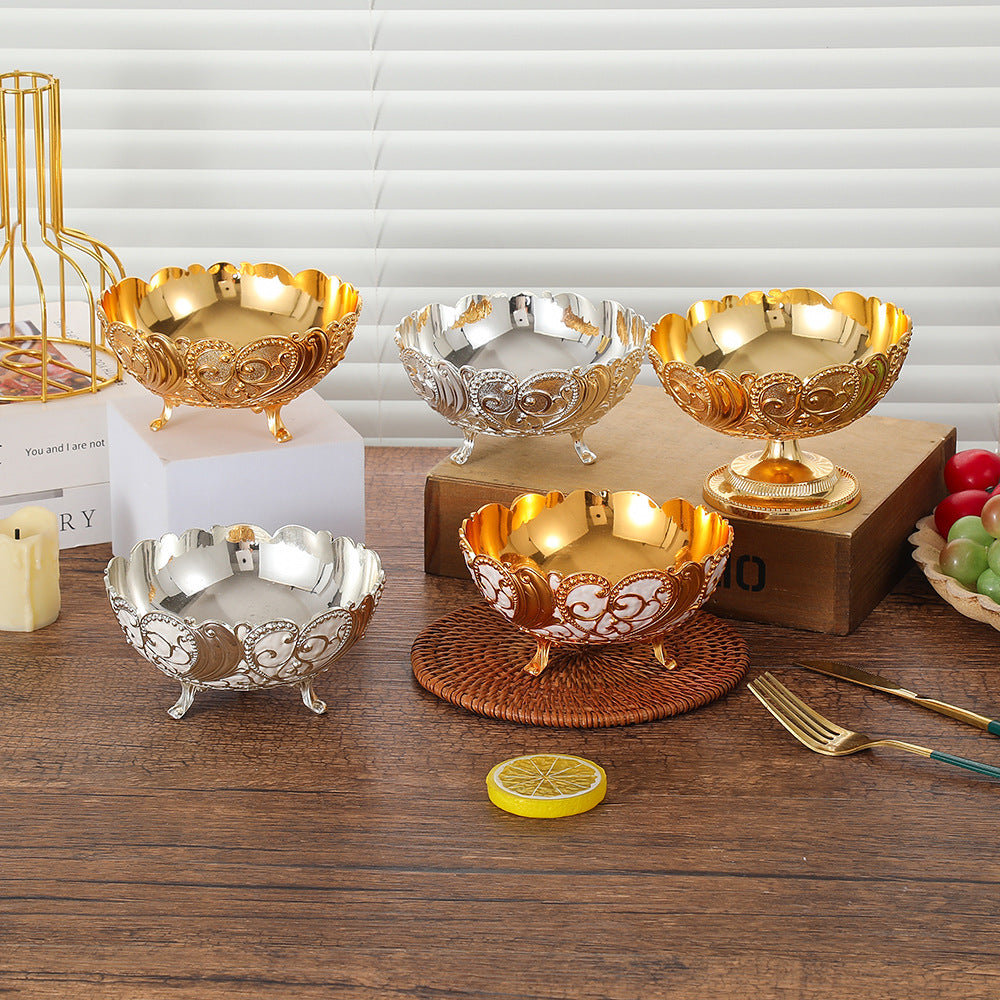European Patterned Metal Fruit Bowl for Living Room and Tea Table