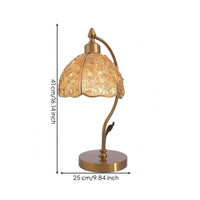 Vintage-Inspired Petal Shade Table Lamp Decorative Arched Stem Table Lamp Gold-Toned Ambient for Bedroom, Reading Nook, Study
