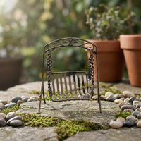 Mini Metal Swing Brown Finish Retro Swing Ornament Slatted for Balcony, Tabletop