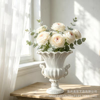 European Vintage Roman Column Vase White Relief Double Ear Tall Foot Resin Wedding Flower Arrangement Ornament