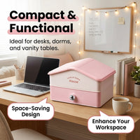 Desk Storage Organizer with Lid, Multi-Layer Drawer Box for Stationery, Cosmetics for Teens, Stackable for Dorm Room