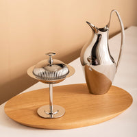 Domed Dessert Server Reflective Silver Finish Pedestal Serving Bowl Decorative Design Lidded Serving Vessel for Tabletop Display