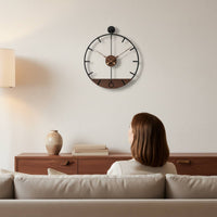 Black Metal-and-Woodgrain Clock Markers Wood Highlight Wall Clock Hands Timepiece