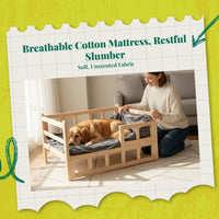 Elevated wooden pet bed, breathable