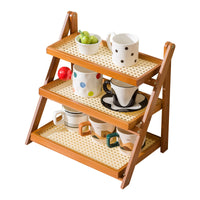Foldable Bamboo 3-Tier Tabletop Storage Shelf for Coffee Corner and Bar