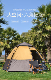 Desert&Fox Hexagonal Double-Layer Tent, 3-Person, Auto-Open, Waterproof