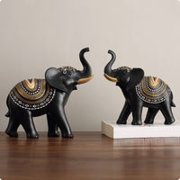 2 Pieces Resin Elephant Figurines Geometric Pattern Elephant Statue Set Textured Animal Ornaments