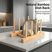 Wooden Dish Rack for Kitchen, Bamboo Plate Rack for Counter, Modern Minimalist Dish Stand, Kitchen Cabinet Organizer for Plates, Dish Drainer Bamboo