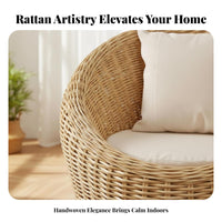 Pad Ed Barrel Armchair Natural Aesthetic Woven Seating Comfortable Pad Breathable Design for Balcony, Bedroom, Bay Window