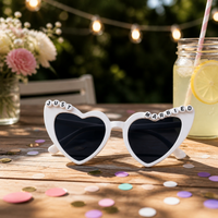 BRIDETOBE Pearl Diamond Halloween Letter Heart Sunglasses for Bridal Party