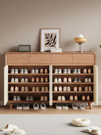 Wood Grain Entryway Shoe Cabinet with Adjustable Shelves