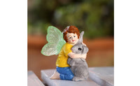 Boy Fairy Hugging Rabbit Statue Illuminate in the Dark Fairy Boy with Rabbit