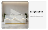 Sturdy Construction Modern Reception Desk Wear Resistant Modern Front Desk Spacious Desktop Reception Counter with Storage Easy Assembly for Receptionists, Business Owners, Company Entrance, Beauty Salon, Retail Shop, Checkout Area