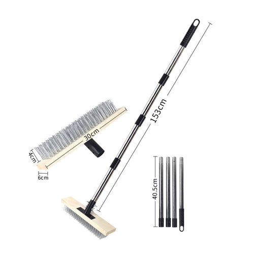 Outdoor Lichen Removal Brush Rust Resistant Steel Wire Floor Brush Hanging Hole Stiff Filament Push Broom for Patio, Garage, Washroom
