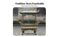 Rectangular Cast Iron Devotional Scent Burner Traditional Design Chinese Dragon Devotional Scent Furnace Ornate Carvings Large Outdoor Temple Censer