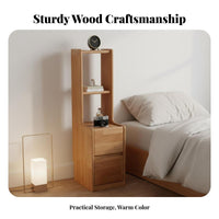Nightstand with Drawers Narrow Bedside Shelf Unit Rubberwood Construction with Two Shelves and Storage Drawers Suitable for Bedroom Office Hallway Parents Room