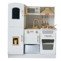 Golden Kitchen Wooden Pretend Play Kitchen Toy with Lights and Sound Effects