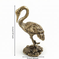 Gilded Crane Figurine Engraved Feathers Gilded Bird Figurine Metal Table Ornament
