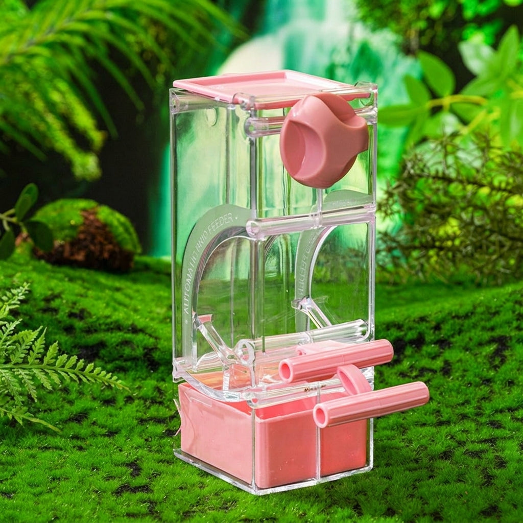 Parrot Feeder and Automatic Bird Food Dispenser with Perch, Anti-Spill Cage Feeder for Medium and Small Parrots, External Food Feeder