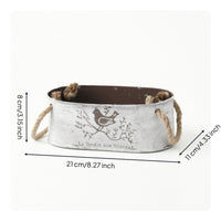 Rustic Oval Planter with Rope Handles Shabby Chic Metal Flower Pot with Bird Motif Multipurpose Metal Flower Pot with Handles Lightweight for Windowsill
