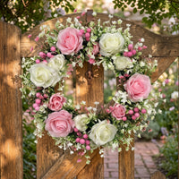 Door Wreath with Roses Realistic Rose Wreath Long-Lasting for Entryway, Wall