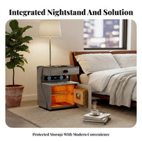 Smart Nightstand with Safe Biometric Lock Smart Bedside Cabinet with Safe Universal Serial Bus Charging Ports Bedroom Furniture for Home, Hotel Room