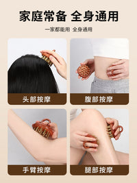 Pure Brass and Wood Head Massage Comb Portable Scalp Scraping Meridian Brush