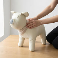 Dog-Shaped Display Mannequin PU Leather Puppy Model Stand Pale Cream