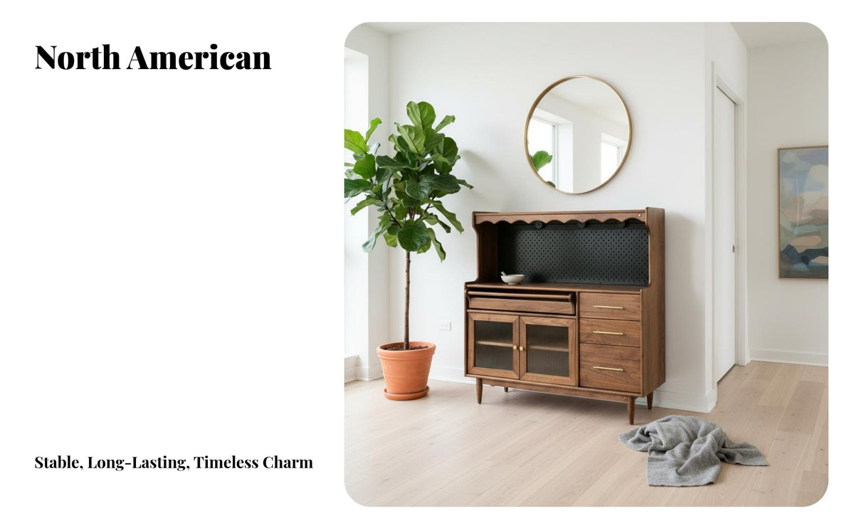 Adjustable Shelves Black Walnut Coffee Bar Cabinet Press Control LED Lighting Sideboard Buffet Cabinet Sturdy Structure Dining Room Sideboard Central-Century Modern Design for Families, Homeowners, Adults, Entryway, Home Office