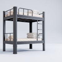 Metal Bunk Bed with Ladder Space-Saving Metal Bunk Bed Matte Black Furniture for Students, Kids, Dorm Rooms, Small Apartments