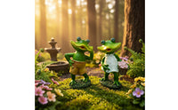 2 Pieces Creative Gift Garden Frog Sculpture Set Whimsical Design Cute Frog Couple Decor Weather Resistant for Couples, Outdoor, Yard, Patio